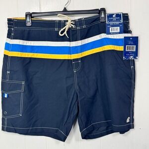 Caribbean Joe Mens XXL Navy Swim Shorts Trunks‎ Striped Drawstring Swimwear New